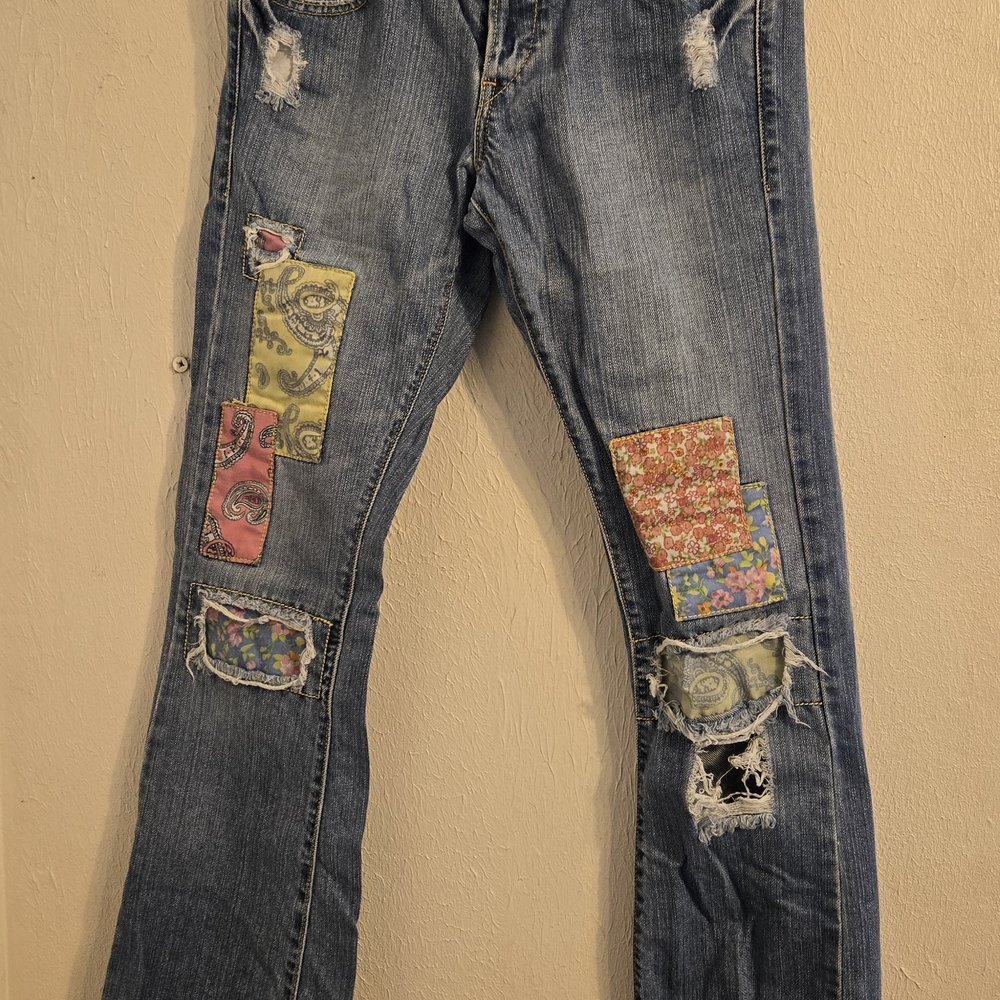 Levi's Blue Patchwork Boot-Cut Leg Jeans - image 1